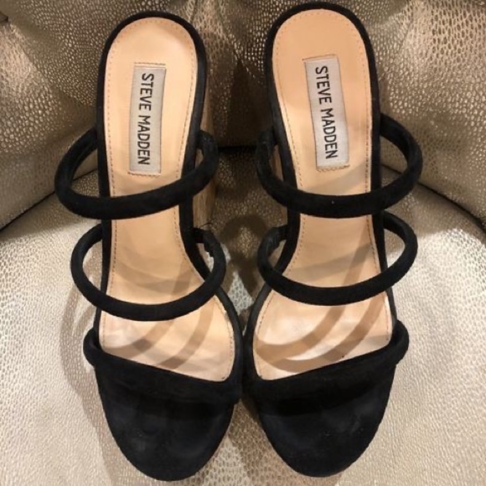 Steve Madden Summer Black Suede Women's Wedge cork sandal